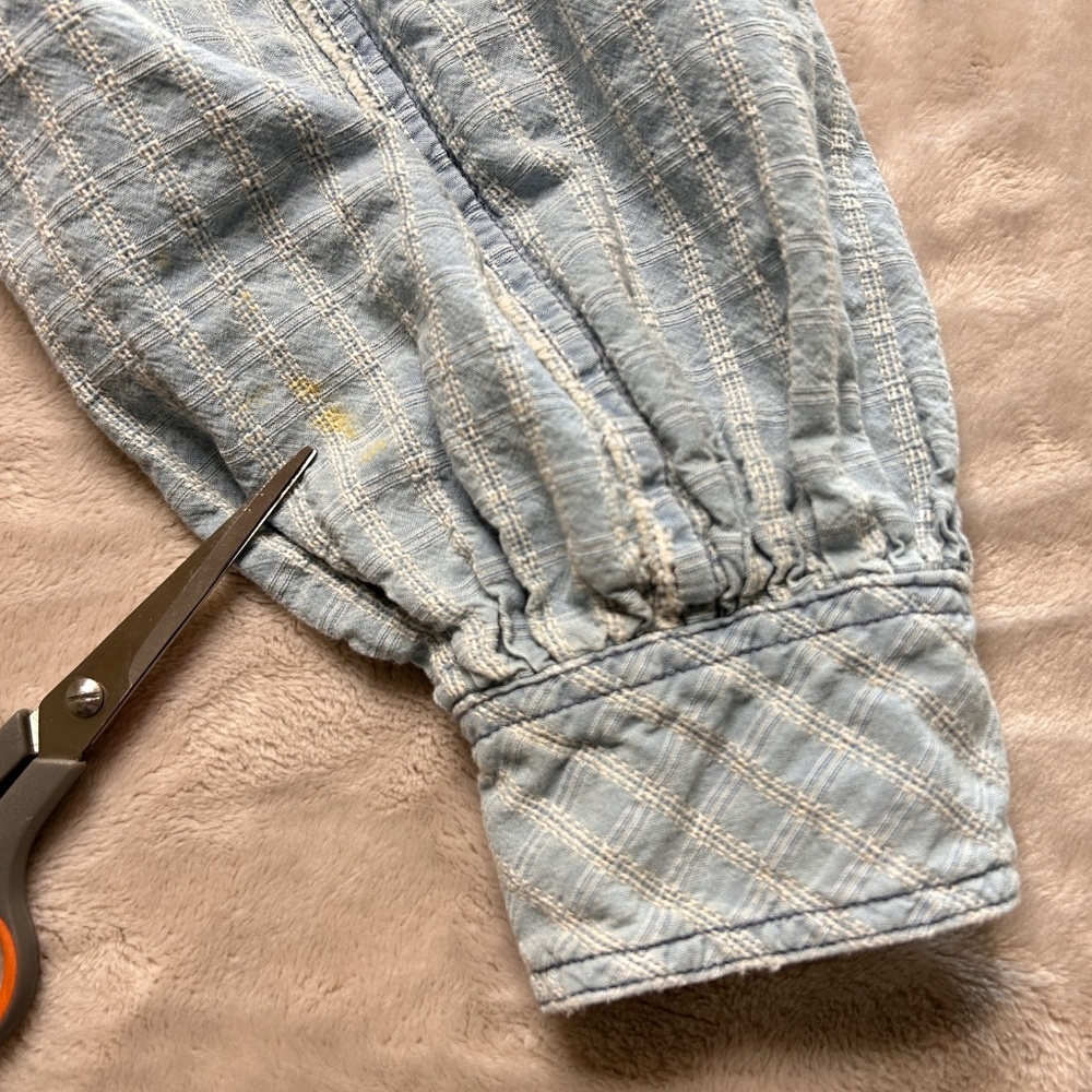 Free People Glacier Bay Printed Checked Distressed Blue Denim Tunic‎ Small Boho - Picture 11 of 11